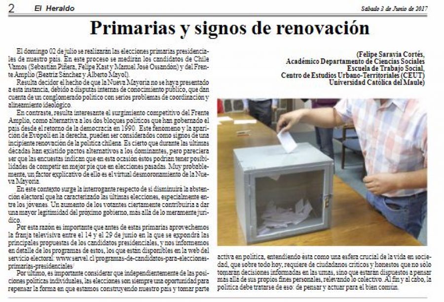03 de junio en Diario El Heraldo: “Primarias y signos de renovación”