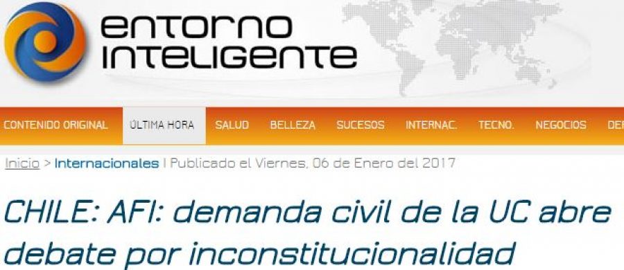 06 de enero 2017 en Entorno Inteligente: “AFI: Demanda civil de la UC abre debate por inscontitucionalidad”