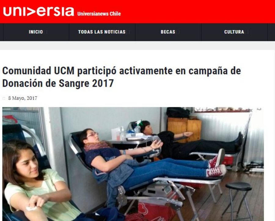 08 de mayo en Universia: “Comunidad UCM participó activamente en campaña de Donación de Sangre 2017”