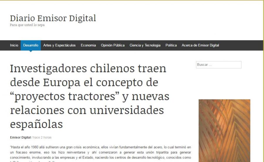 10 de abril en Emisora Digital: “Investigadores chilenos traen desde Europa el concepto de “proyectos tractores” y nuevas relaciones con universidades españolas”