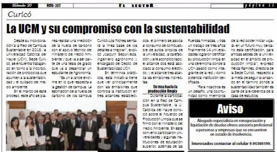 20 de mayo en Diario El Lector: “La UCM y su compromiso con la sustentabilidad”