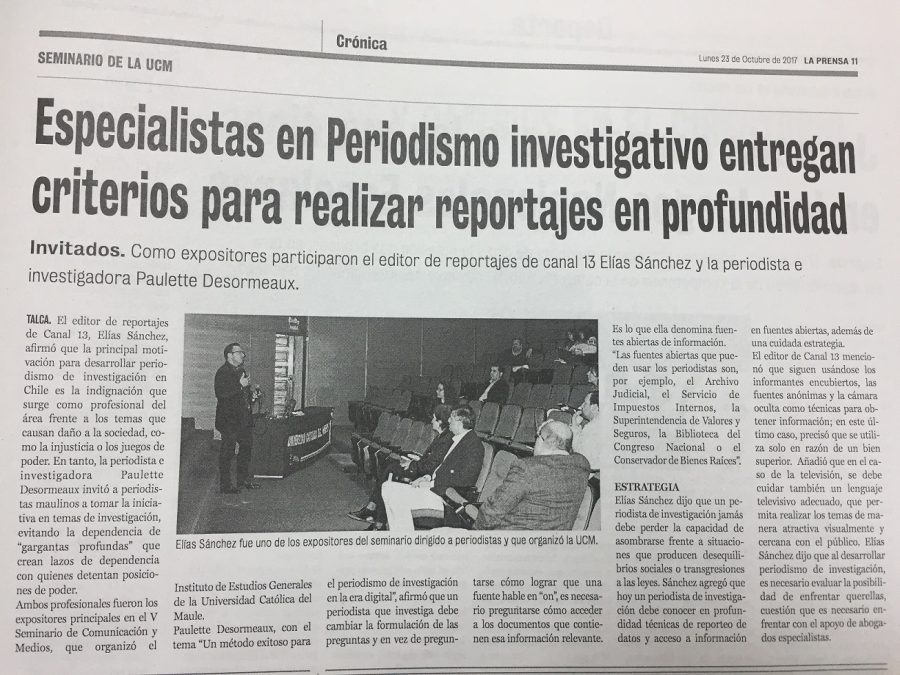 23 de octubre en Diario La Prensa: “Especialistas en Periodismo investigativo entregan criterios para realizar reportajes en profundidad”