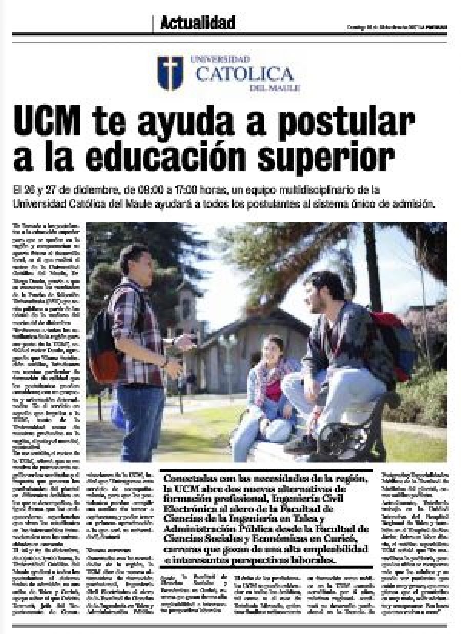 24 de diciembre de 2017 en Diario La Prensa: UCM te ayuda a postular a la educación superior
