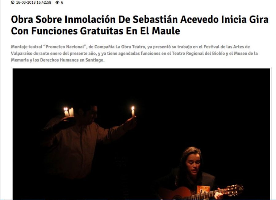 16 de marzo en 24 Horas: “Obra sobre inmolación de Sebastián Acevedo inicia gira con funciones gratuitas en el Maule”