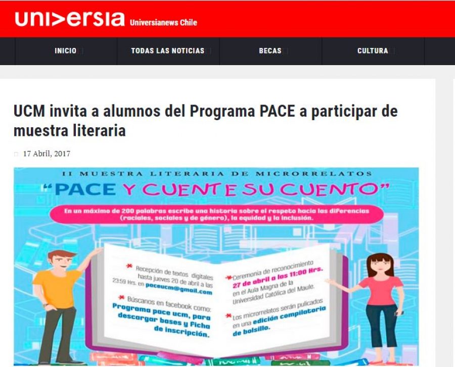 18 de abril en Universia: “UCM invita a alumnos del Programa PACE a participar de muestra literaria”