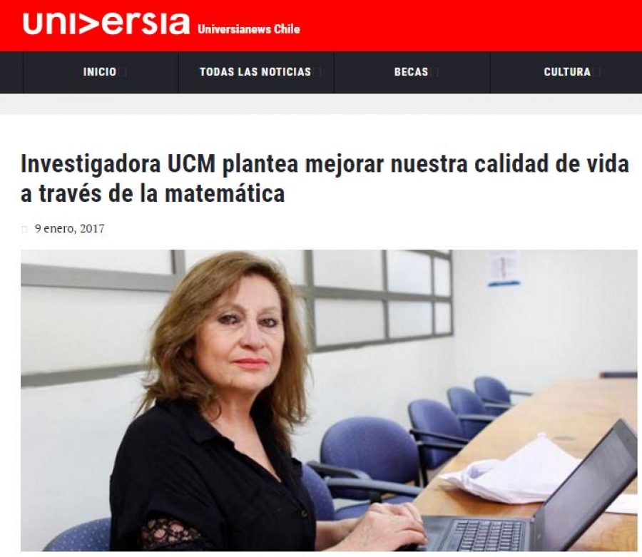 09 de enero 2017 en Universia: “Investigadora UCM plantea mejorar nuestra calidad de vida a través de la matemática”