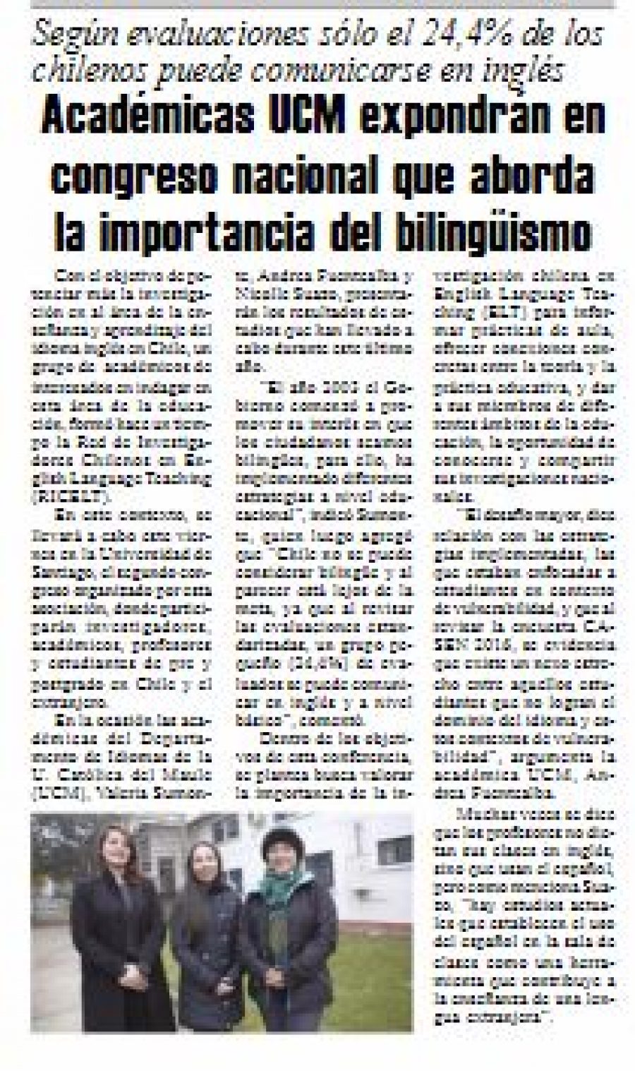 01 de junio en Diario El Heraldo: “Académicas UCM expondrán en congreso nacional que aborda la importancia del bilinguismo”