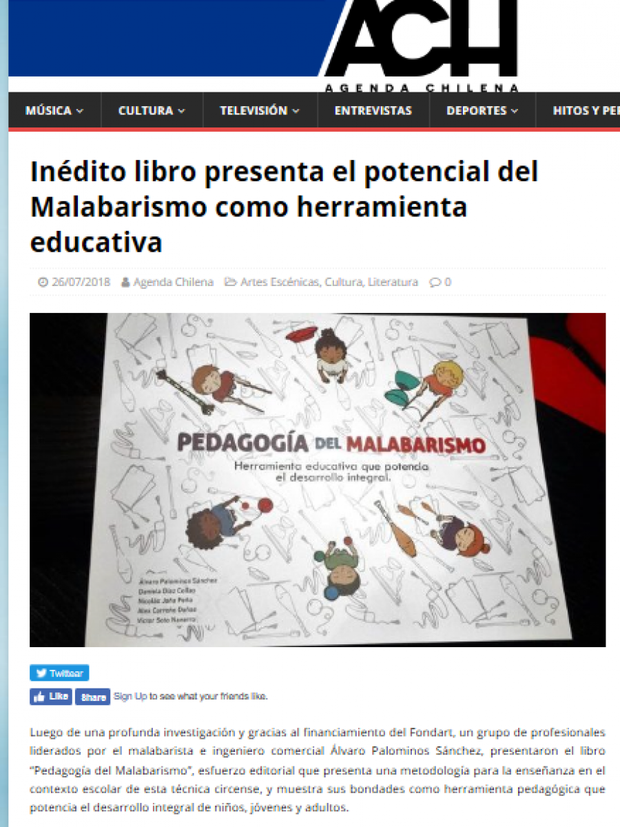 26 de julio en Agenda Chilena: “Inédito libro presenta el potencial del Malabarismo como herramienta educativa”