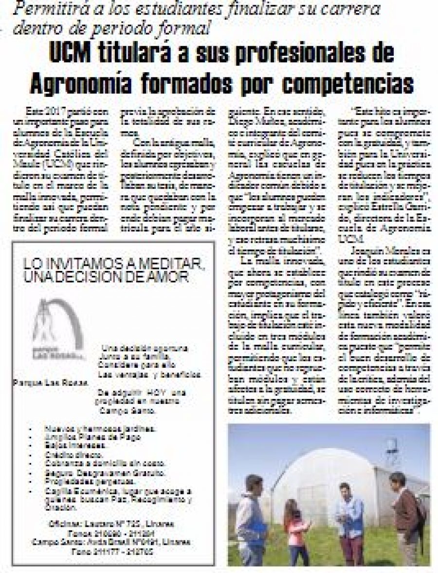 11 de mayo en Diario El Heraldo: “UCM titulará a sus profesionales de Agronomía formados por competencias”