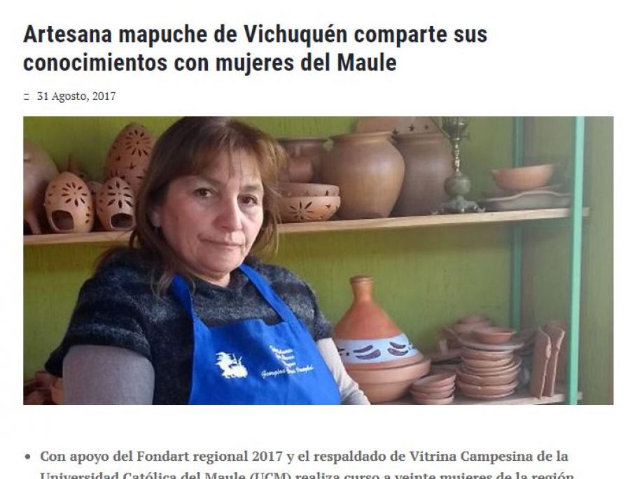 31 de agosto en Universia: “Artesana mapuche de Vichuquén comparte sus conocimientos con mujeres del Maule”