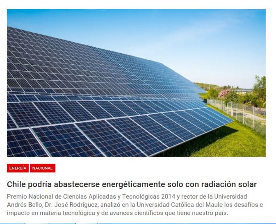 15 de abril en Atentos: “Chile podría abastecerse energéticamente solo con radiación solar”