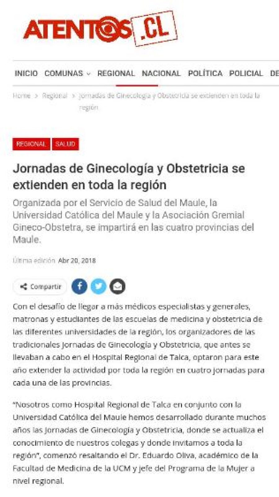20 de abril en Atentos: “Jornadas de Ginecología y Obstetricia se extienden en toda la región”