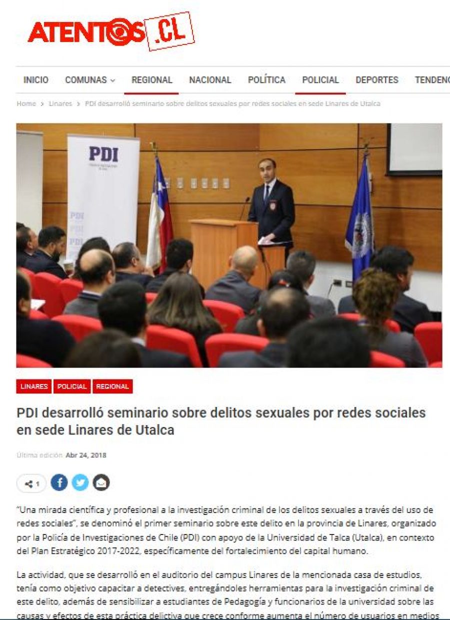 25 de abril en Atentos: “PDI desarrolló seminario sobre delitos sexuales por redes sociales en sede Linares de Utalca”