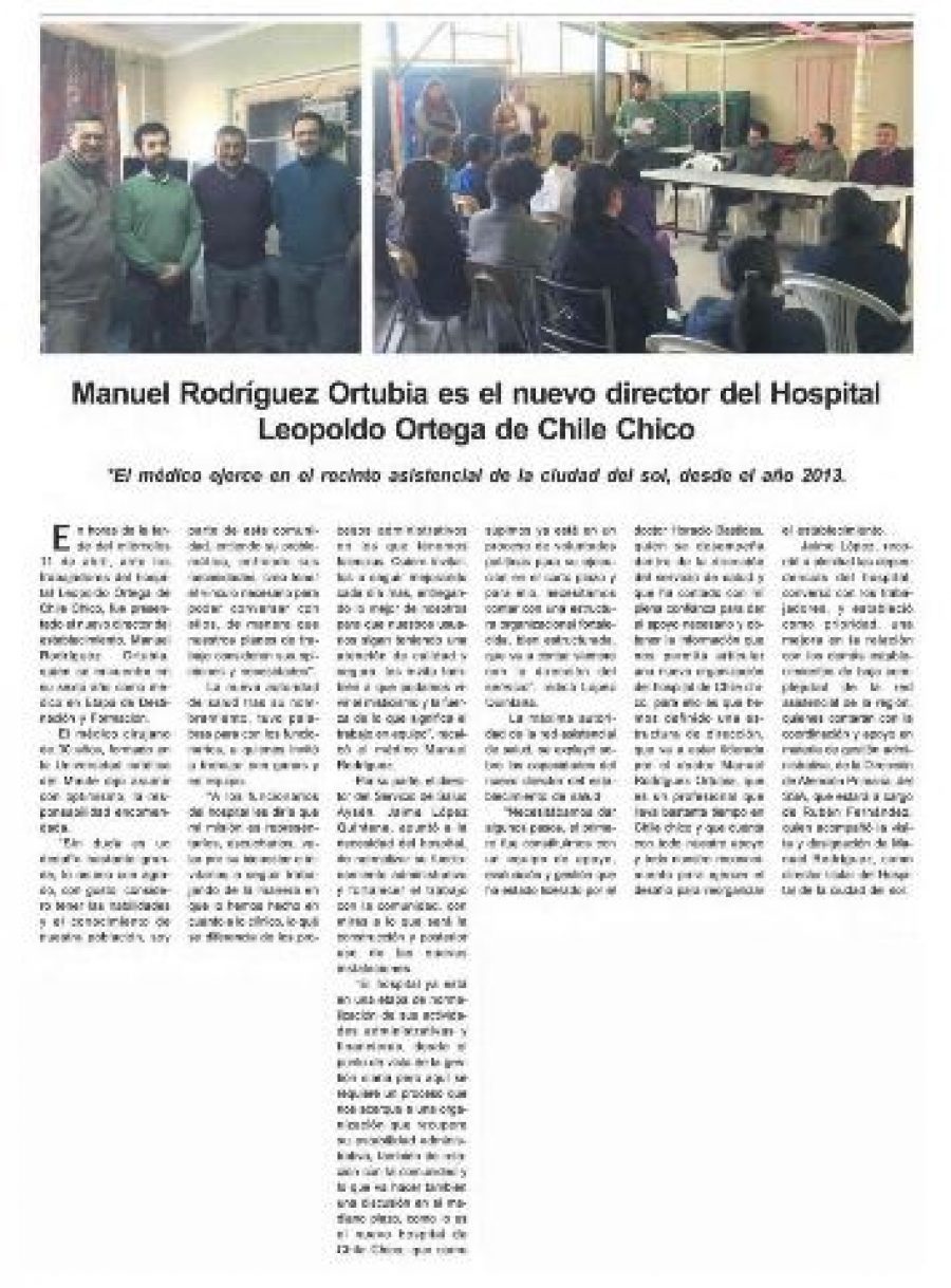 12 de abril en el Diario de Aysén: “Manuel Rodríguez Ortubia es el nuevo director del Hospital Leopoldo Ortega de Chile Chico”