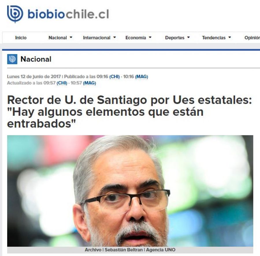 12 de junio en Radio Bio Bio: “Rector de U. de Santiago por Ues estatales: “Hay algunos elementos que están entrabados”