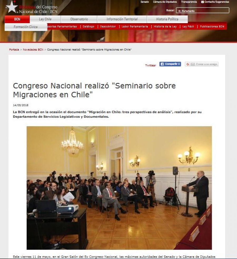 14 de mayo en Biblioteca Congreso Nacional: “Congreso Nacional realizó “Seminario sobre Migraciones en Chile”