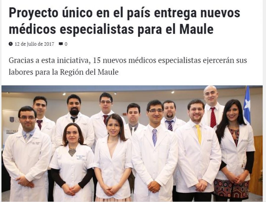 12 de julio en Universia: “Proyecto único en el país entrega nuevos médicos especialistas para el Maule”