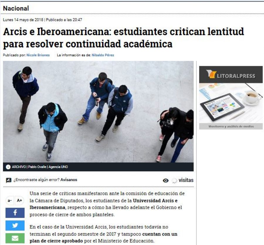 14 de mayo en Radio Bio Bio: “Arcis e Iberoamericana: estudiantes critican lentitud para resolver continuidad académica “
