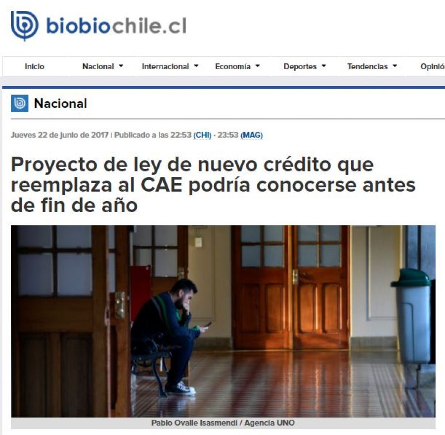 22 de junio en Bio Bio Chile: “Proyecto de Ley de nuevo crédito que reemplaza al CAE podría conocerse antes de fin de año