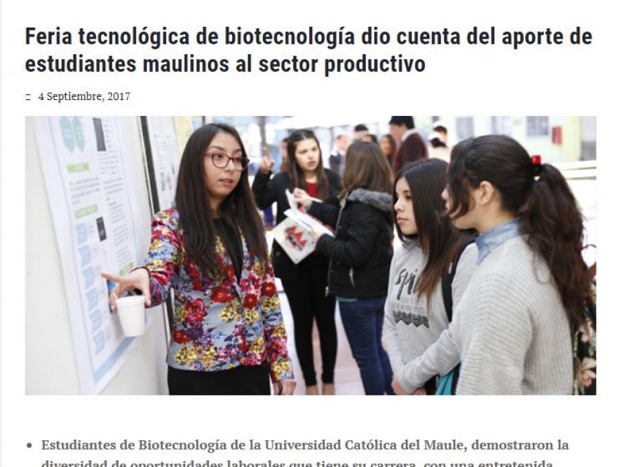 04 de septiembre en Universia: “Feria tecnológica de biotecnología dio cuenta del aporte de estudiantes maulinos al sector productivo”