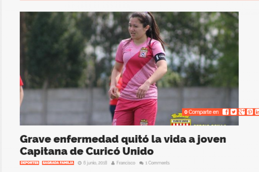 06 de junio en CCN Crónica Noticias: “Grave enfermedad quitó la vida a joven Capitana de Curicó Unido”