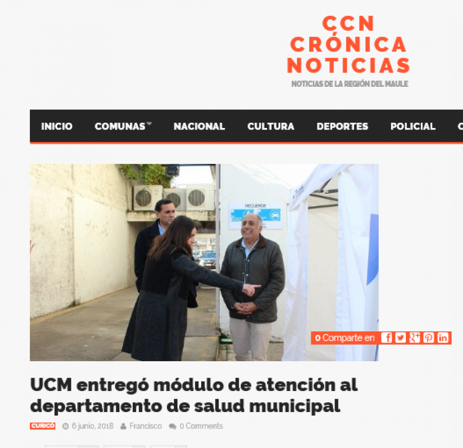 06 de junio en CCN Crónica Noticias: “UCM entregó módulo de atención al departamento de salud municipal”