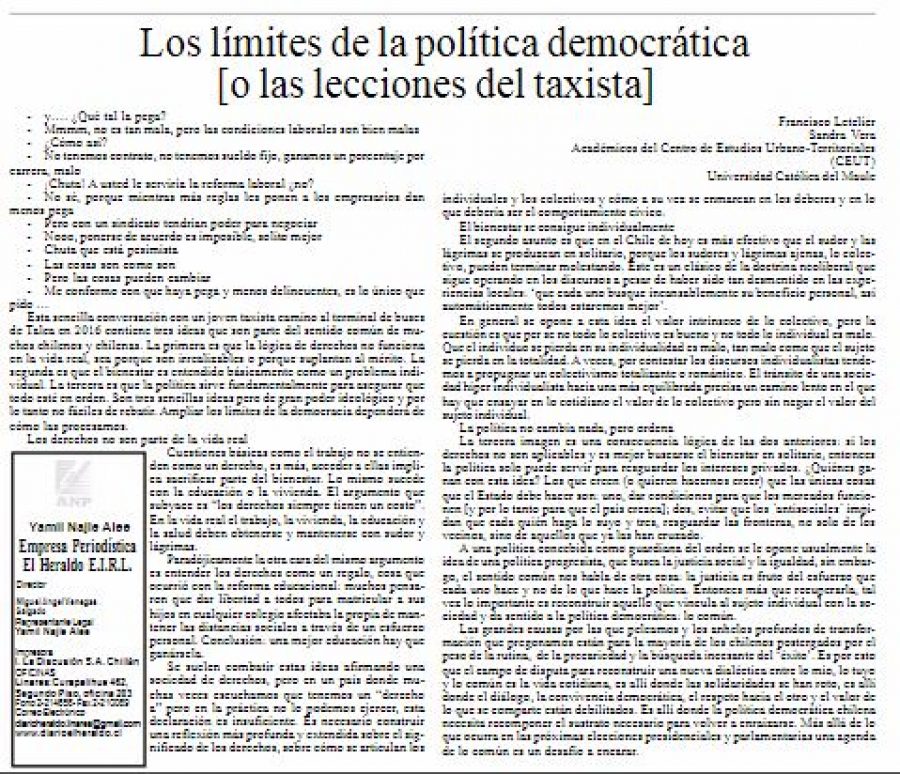 23 de junio en Diario El Heraldo: “Los límites de la política democrática (o las lecciones del taxista)”