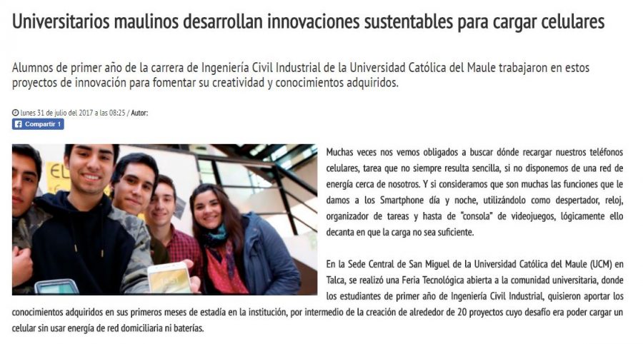 31 de julio en ODUCAL: “Universitarios maulinos desarrollan innovaciones sustentables para cargar celulares”