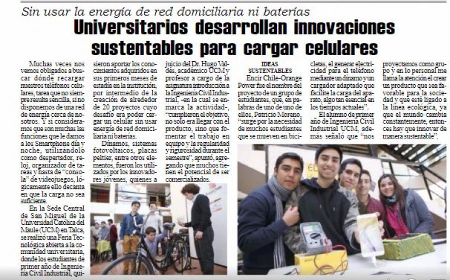 29 de julio en Diario El Heraldo: “”Universitarios desarrollan innovaciones sustentables para cargar celulares”