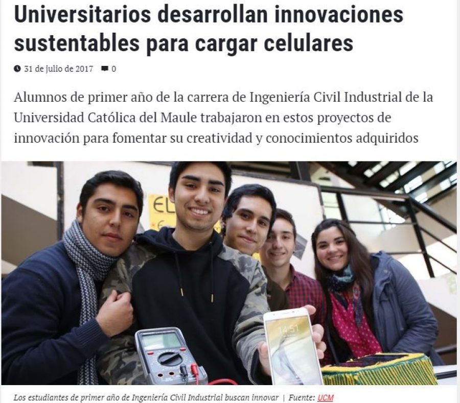 31 de julio en Universia: “Universitarios desarrollan innovaciones sustentables para cargar celulares”