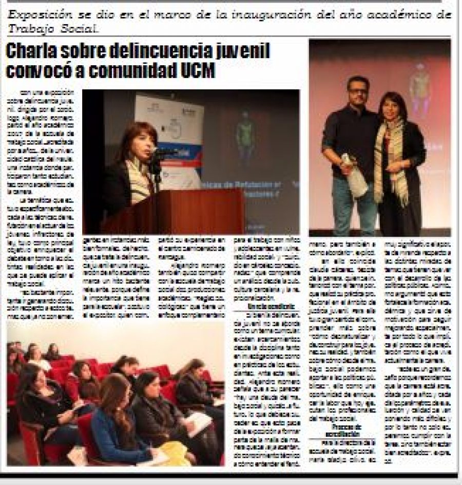 11 de mayo en Diario El Lector: “Charla sobre delincuencia juvenil convocó a comunidad UCM”