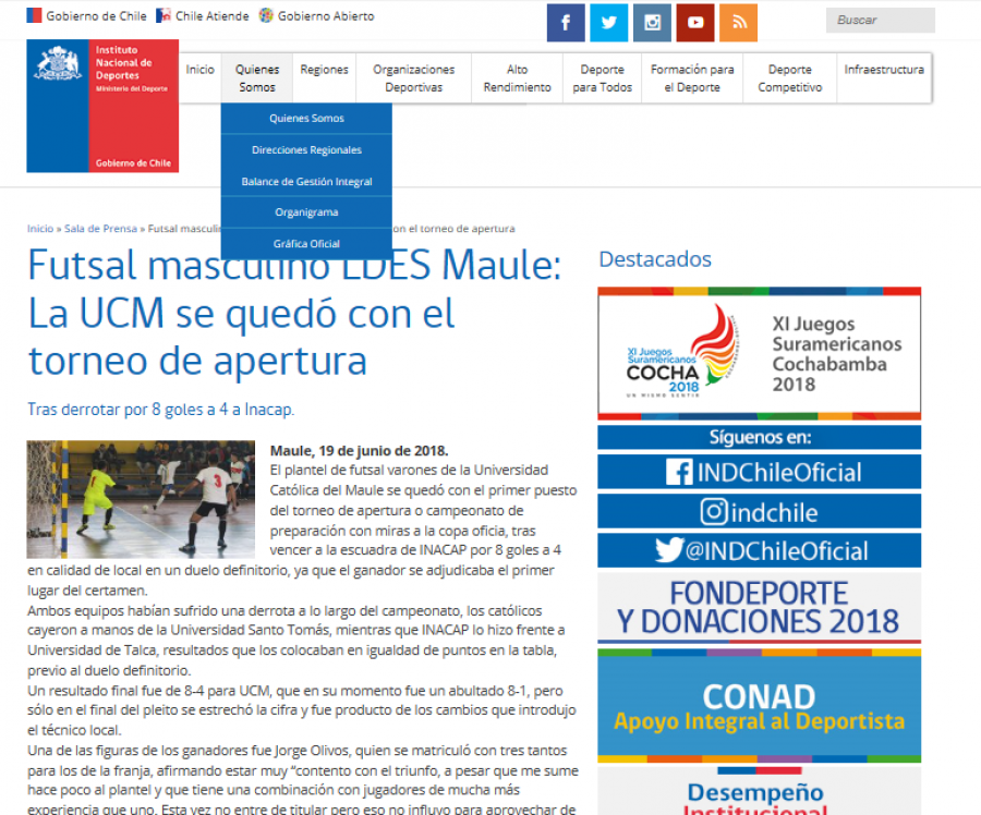 19 de junio en Chiledeportes: “Futsal masculino LDES Maule: La UCM se quedó con el torneo de apertura”