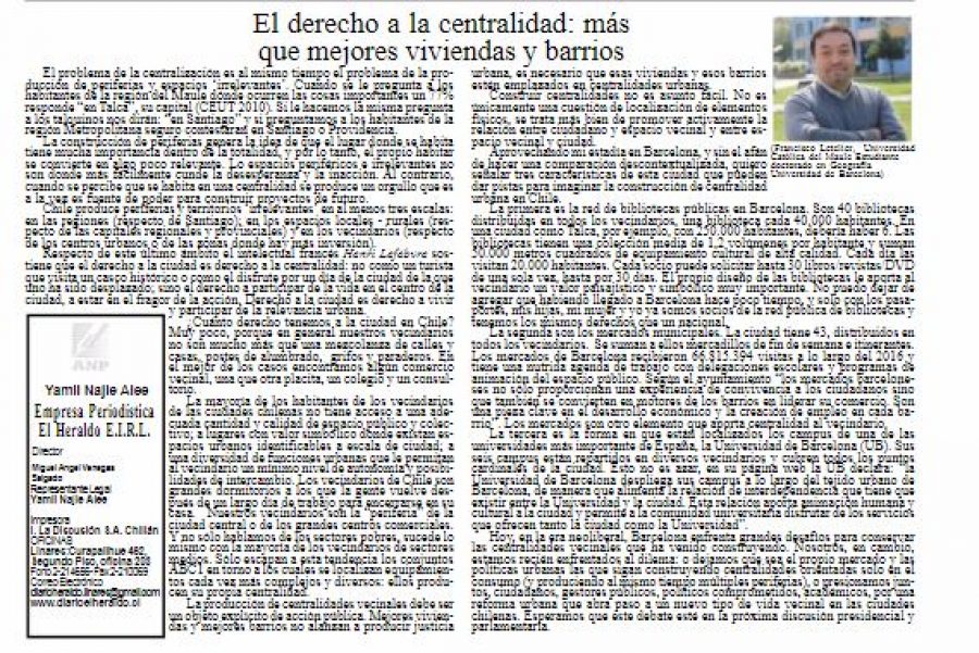 21 de abril en Diario El Heraldo: “El derecho a la centralidad: más que mejores viviendas y barrios”
