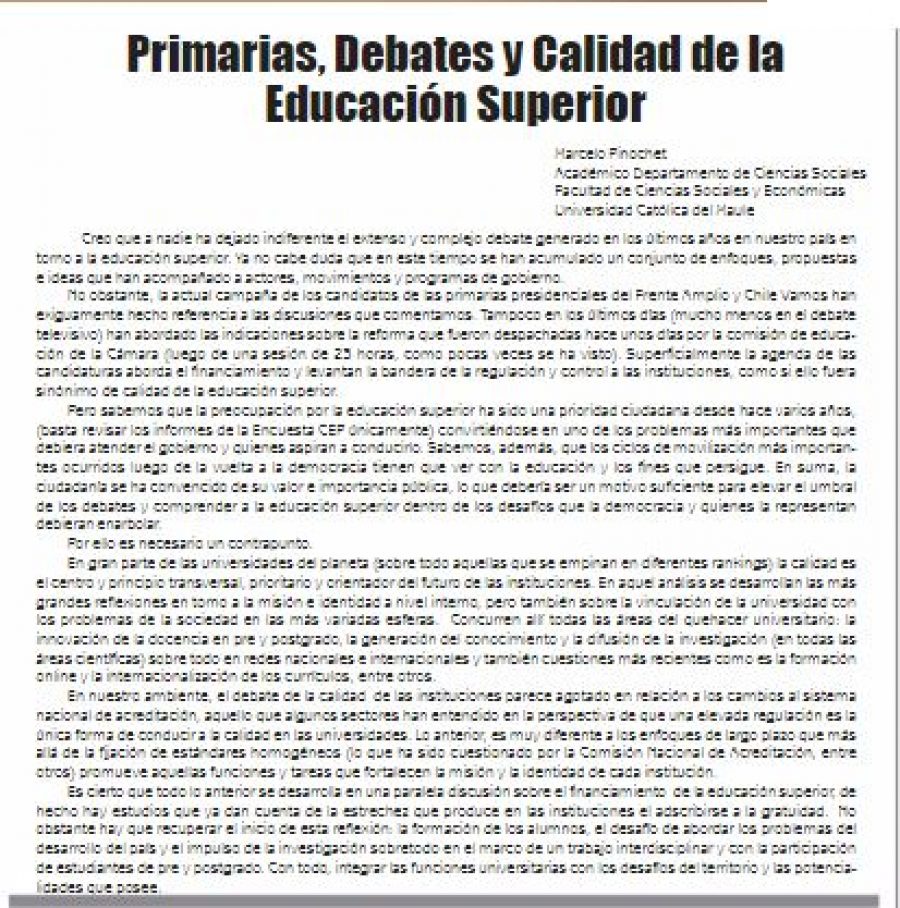 30 de junio en Diario El Lector: “Primarias, Debates y Calidad de la Educación Superior”
