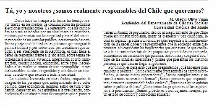 15 de junio en Diario El Heraldo: “Tú, yo y nosotros ¿somos realmente responsables del Chile que queremos”