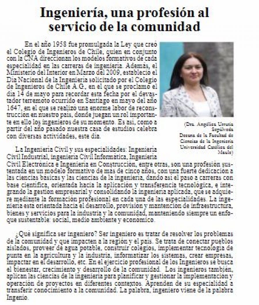21 de mayo en Diario El Heraldo: “Ingeniería, una profesión al servicio de la comunidad”