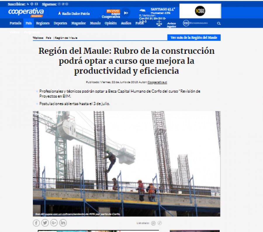 16 de junio en Cooperativa: “Región del Maule: Rubro de la construcción podrá optar a curso que mejora la productividad y eficiencia”