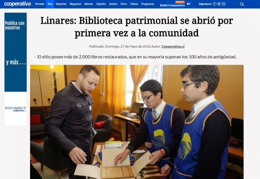 27 de mayo en Cooperativa: “Linares: Biblioteca patrimonial se abrió por primera vez a la comunidad”