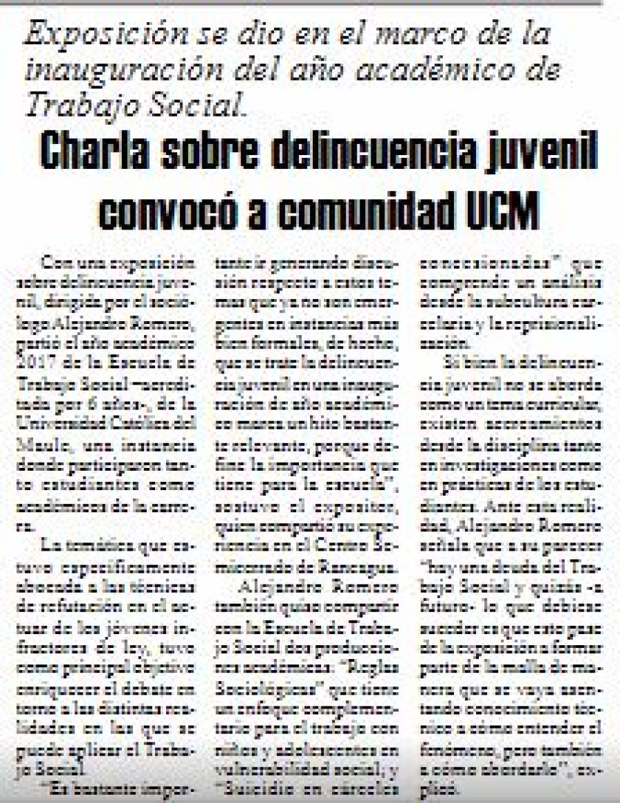 11 de mayo en Diario El Heraldo: “Charla sobre delincuencia juvenil convocó a comunidad UCM”