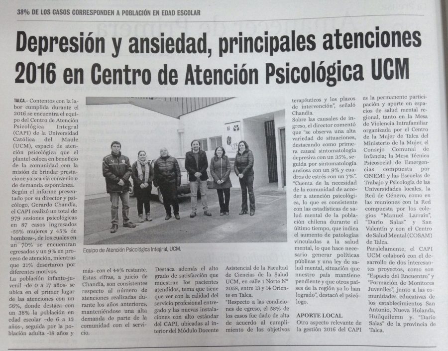 11 de abril en Diario La Prensa: “Depresión y Ansiedad, principales atenciones 2016 en Centro de Atención Psicológica UCM”