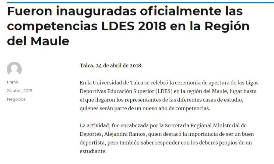 24 de abril en Detoque.net: “Fueron inauguradas oficialmente las competencias LDES 2018 en la Región del Maule”