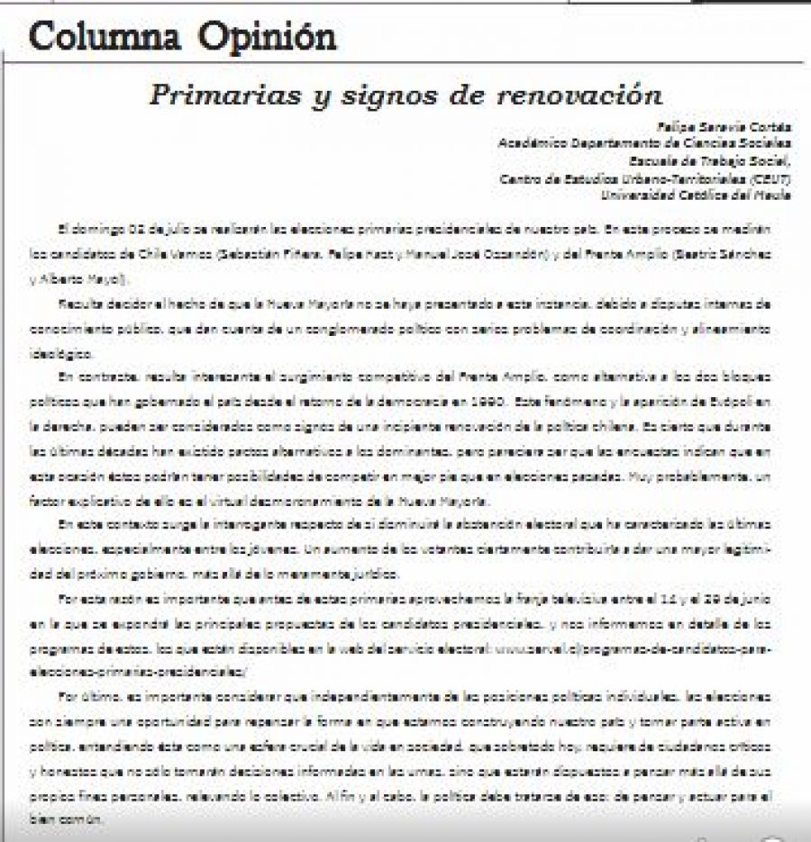 03 de junio en Diario El Lector: “Primarias y signos de renovación”