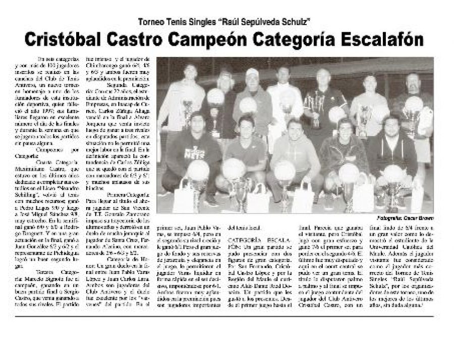 12 de marzo en Diario Sexta Región: “Cristóbal Castro Campeón Categoría Escalafón”