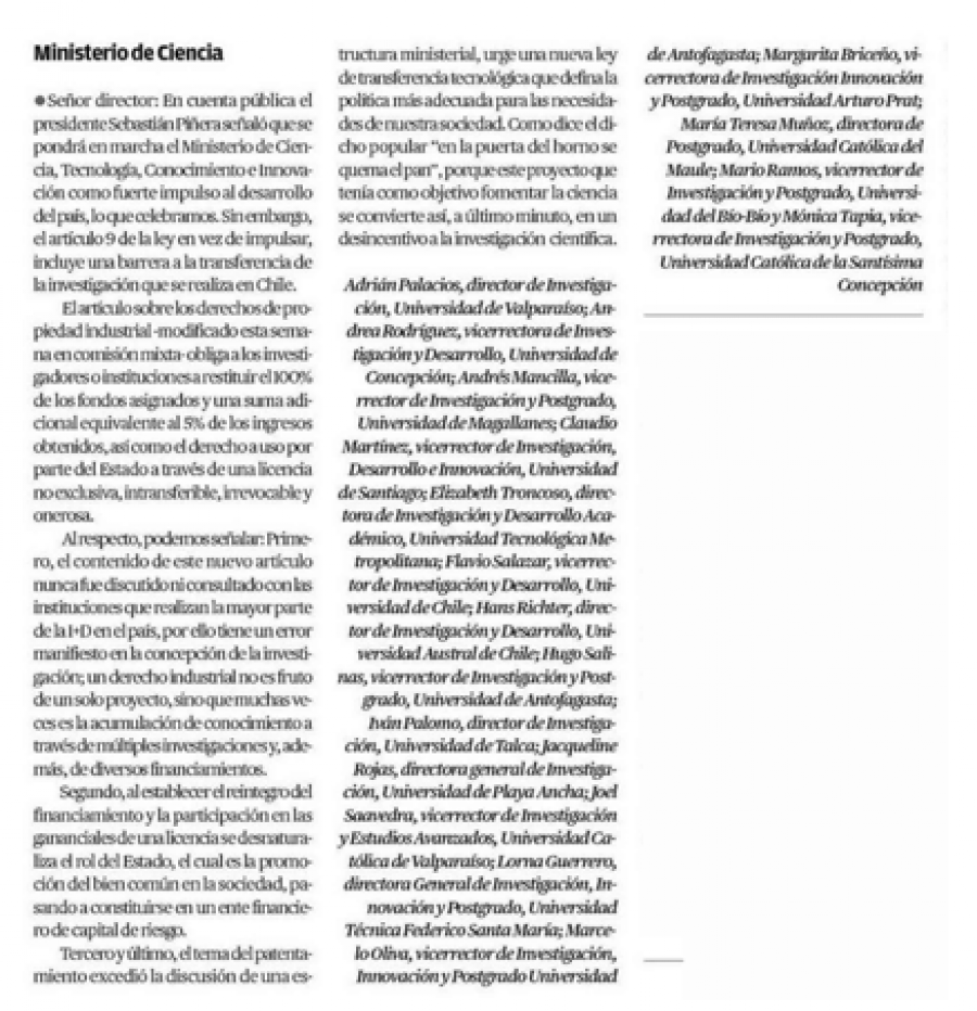 05 de junio en Diario de Atacama: “Ministerio de Ciencia”