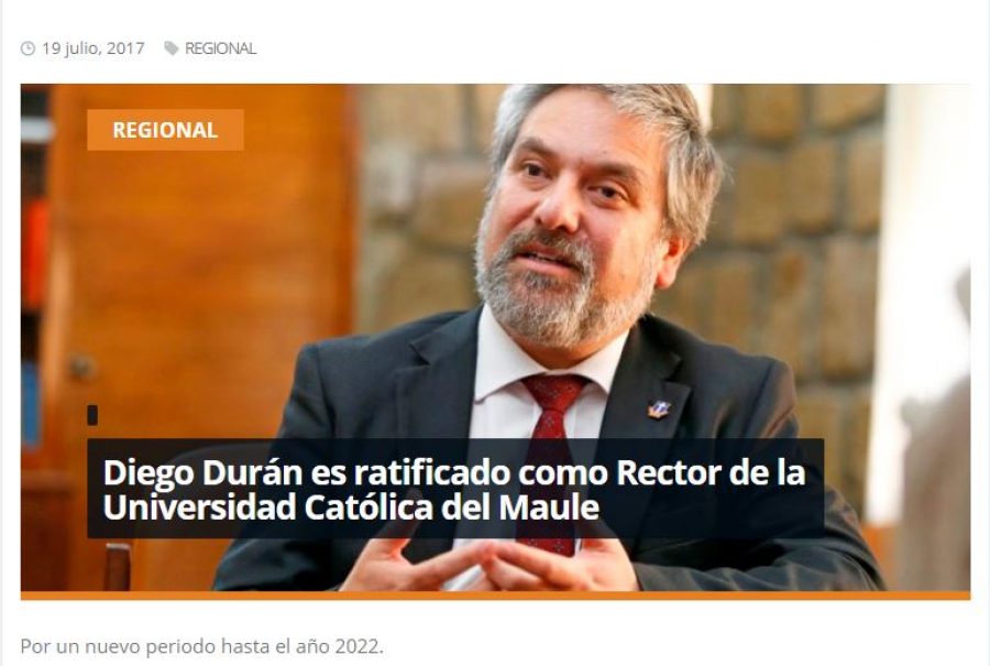 19 de julio en Redmaule.com: “Diego Durán es ratificado como Rector de la Universidad Católica del Maule”