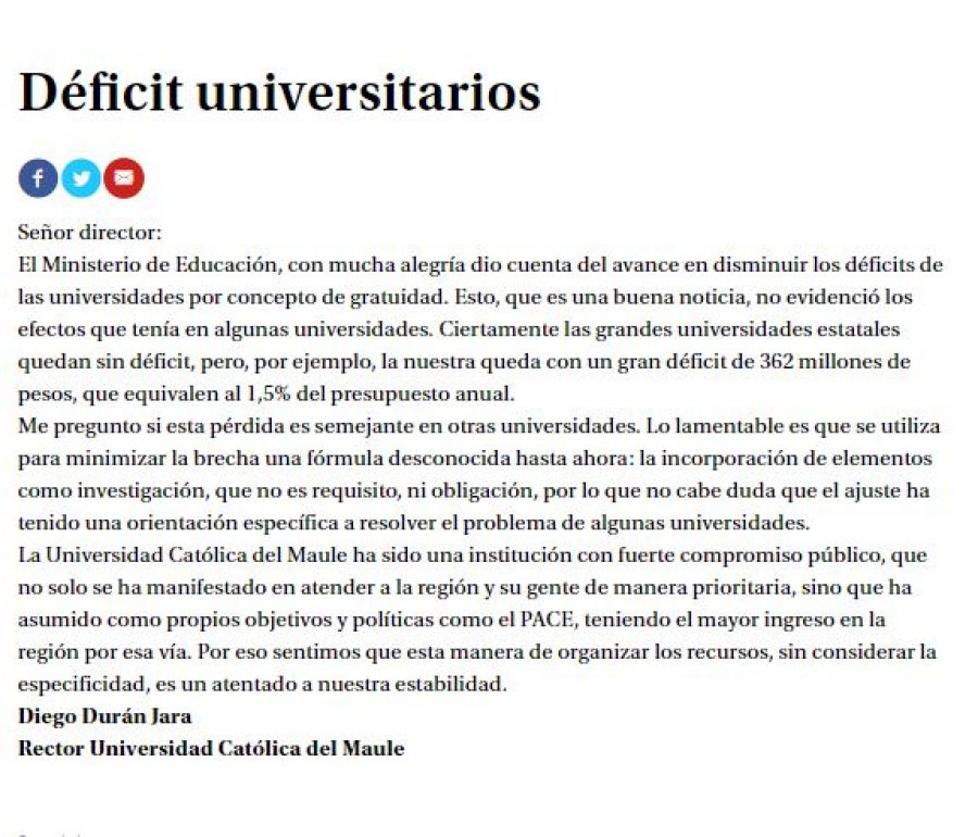 09 de julio en Diario La Tercera: “Déficit universitarios”