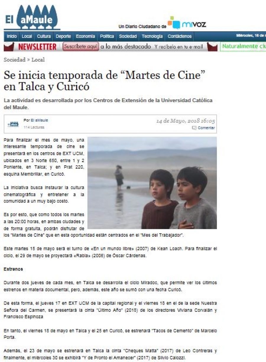 14 de mayo en El Amaule: “Se inicia temporada de “Martes de Cine” en Talca y Curicó”