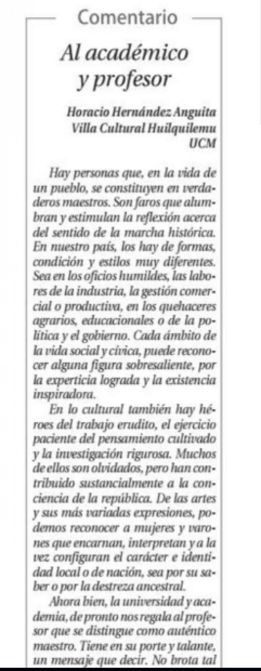 03 de junio en Diario El Centro: “Al académico y profesor”