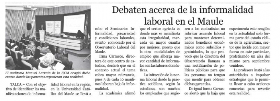 05 de julio en Diario El Centro: “Debaten acerca de la informalidad laboral en el Maule”
