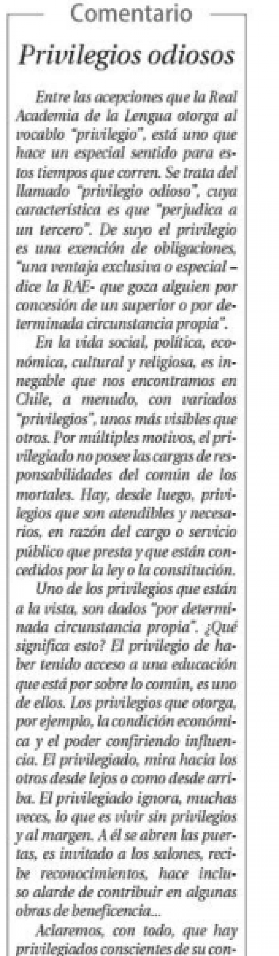 08 de julio en Diario El Centro: “Privilegios odiosos”
